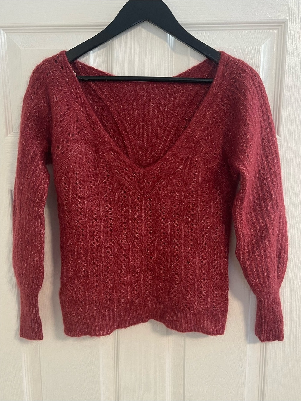 La Maille Sezane V-Neckline Sweater Womens Size 2XS Brick Red Mohair Wool Blend